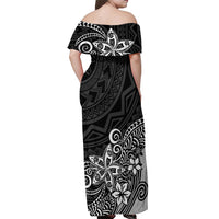 Polynesia Off Shoulder Maxi Dress Plumeria Black Curves - Wonder Print Shop