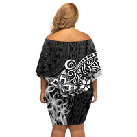 Polynesia Off Shoulder Short Dress Plumeria Black Curves - Wonder Print Shop