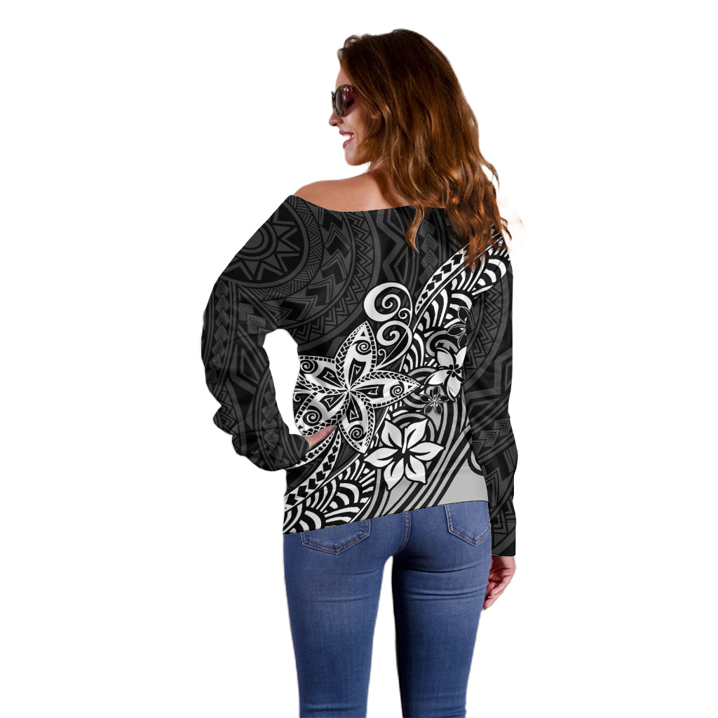 Polynesia Off Shoulder Sweater Plumeria Black Curves - Wonder Print Shop