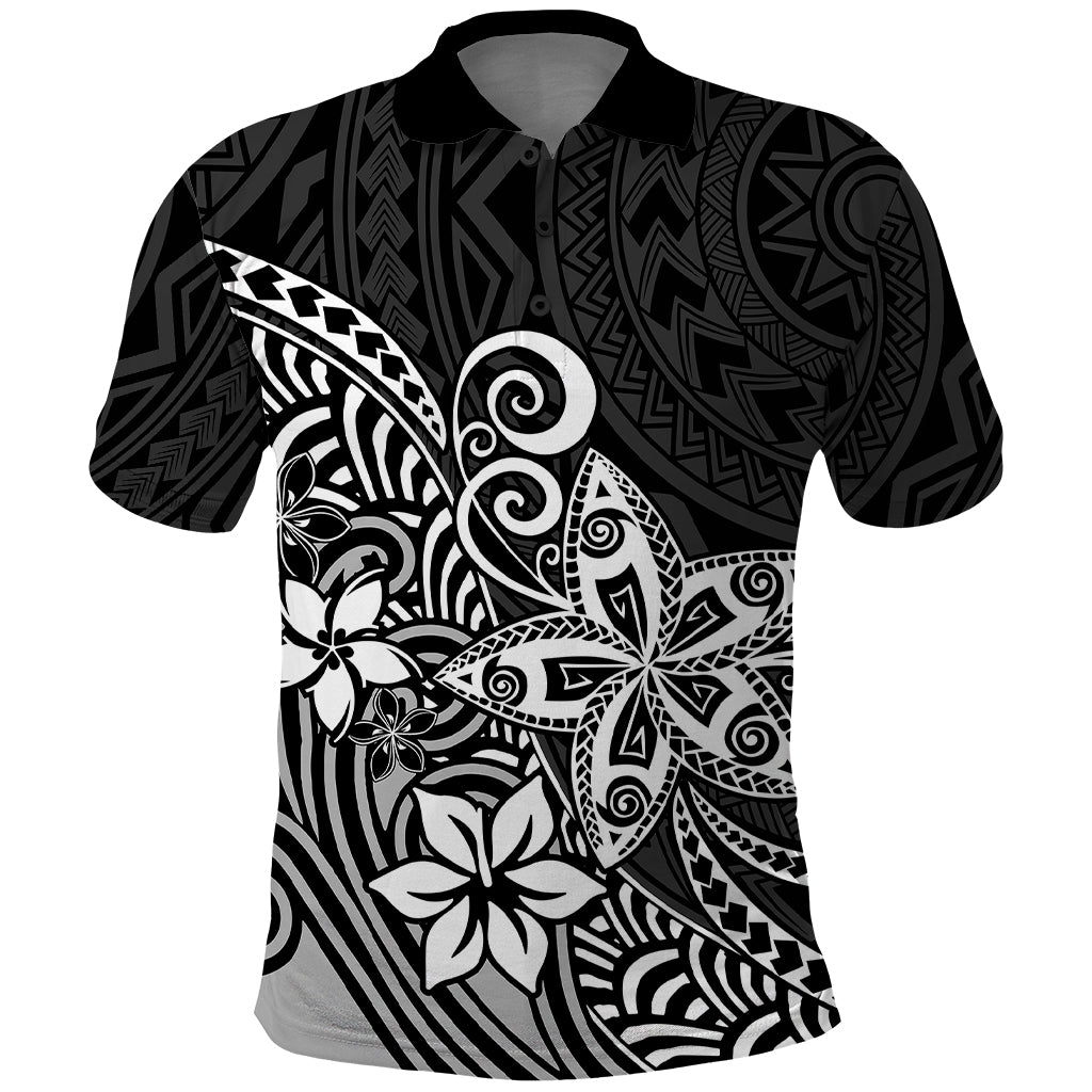 Polynesia Polo Shirt Plumeria Black Curves - Wonder Print Shop