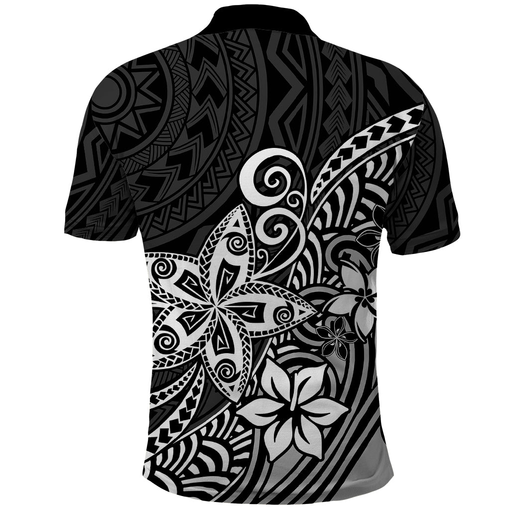 Polynesia Polo Shirt Plumeria Black Curves - Wonder Print Shop