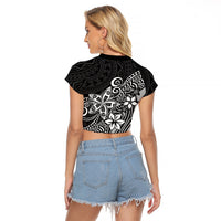 Polynesia Raglan Cropped T Shirt Plumeria Black Curves - Wonder Print Shop