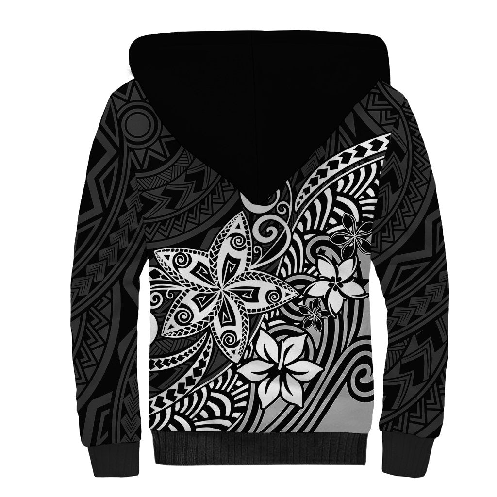 Polynesia Sherpa Hoodie Plumeria Black Curves - Wonder Print Shop