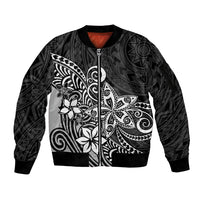 Polynesia Sleeve Zip Bomber Jacket Plumeria Black Curves - Wonder Print Shop