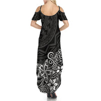 Polynesia Summer Maxi Dress Plumeria Black Curves - Wonder Print Shop
