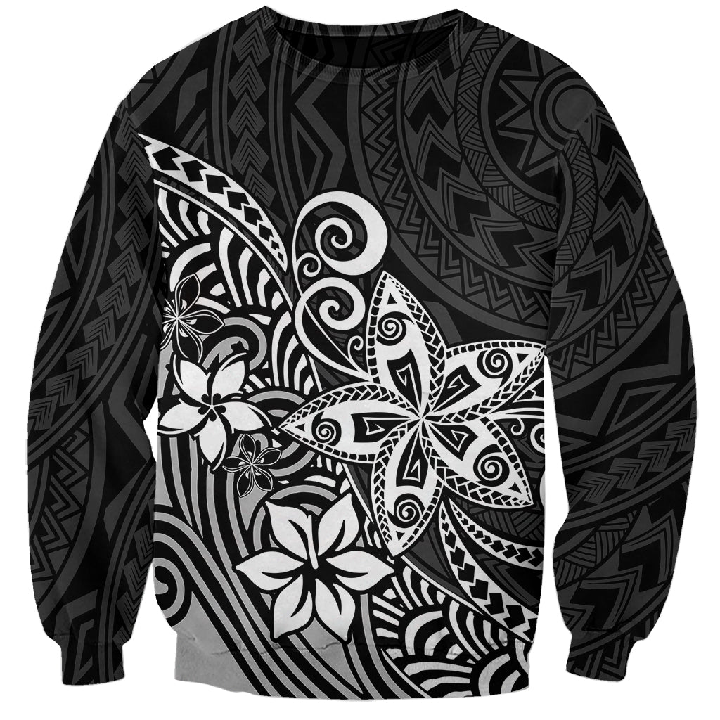 Polynesia Sweatshirt Plumeria Black Curves - Wonder Print Shop