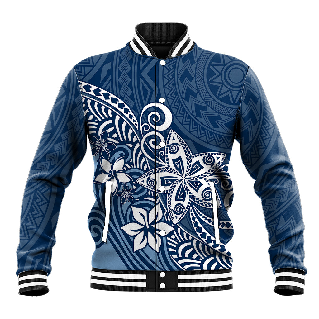Polynesia Baseball Jacket Plumeria Blue Curves LT7 - Wonder Print Shop