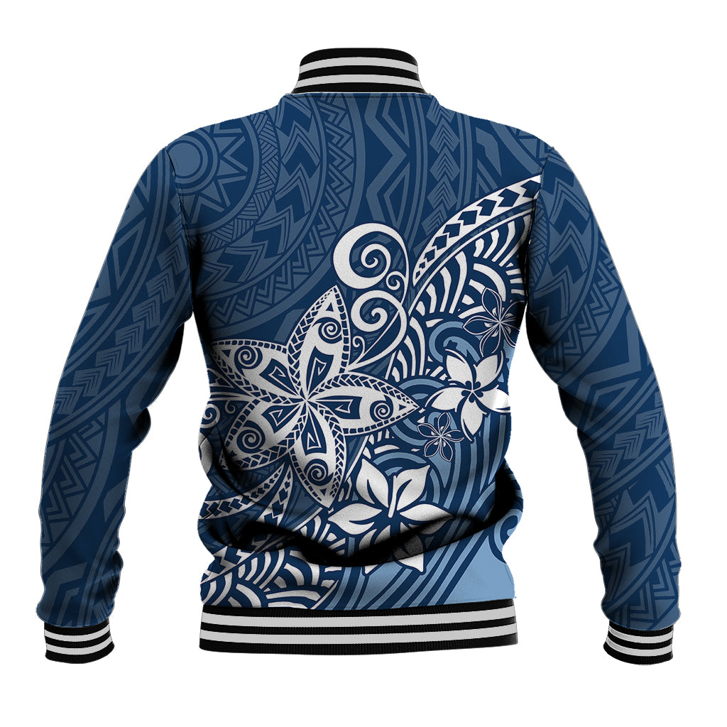 Polynesia Baseball Jacket Plumeria Blue Curves LT7 - Wonder Print Shop