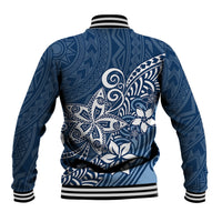 Polynesia Baseball Jacket Plumeria Blue Curves LT7 - Wonder Print Shop