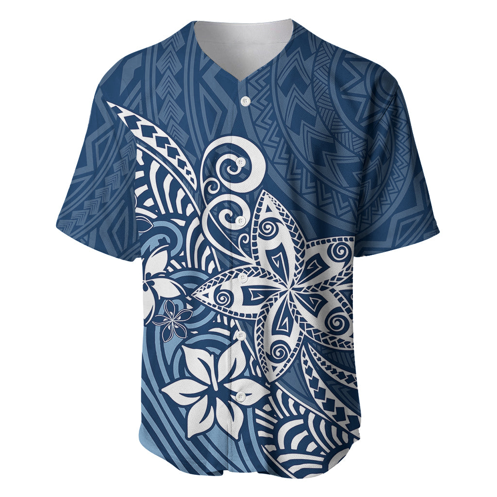Polynesia Baseball Jersey Plumeria Blue Curves LT7 - Wonder Print Shop