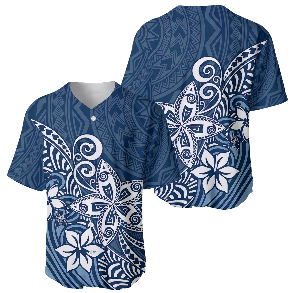 Polynesia Baseball Jersey Plumeria Blue Curves LT7 - Wonder Print Shop