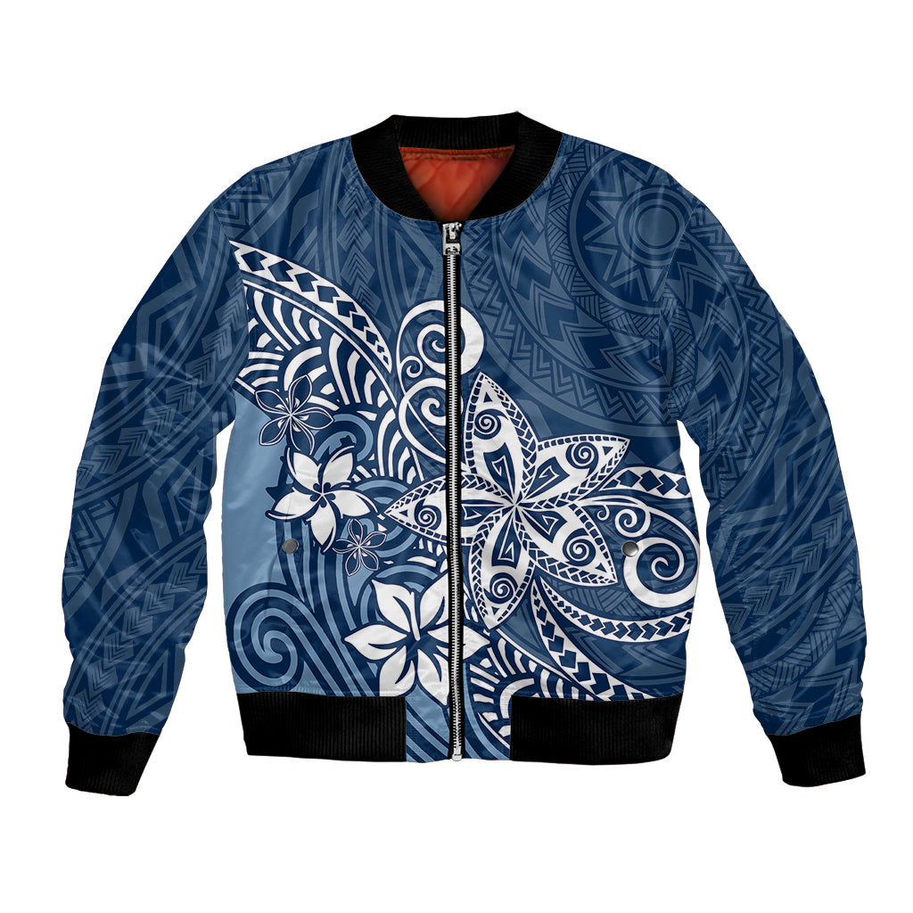 Polynesia Bomber Jacket Plumeria Blue Curves LT7 - Wonder Print Shop