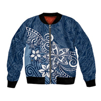Polynesia Bomber Jacket Plumeria Blue Curves LT7 - Wonder Print Shop