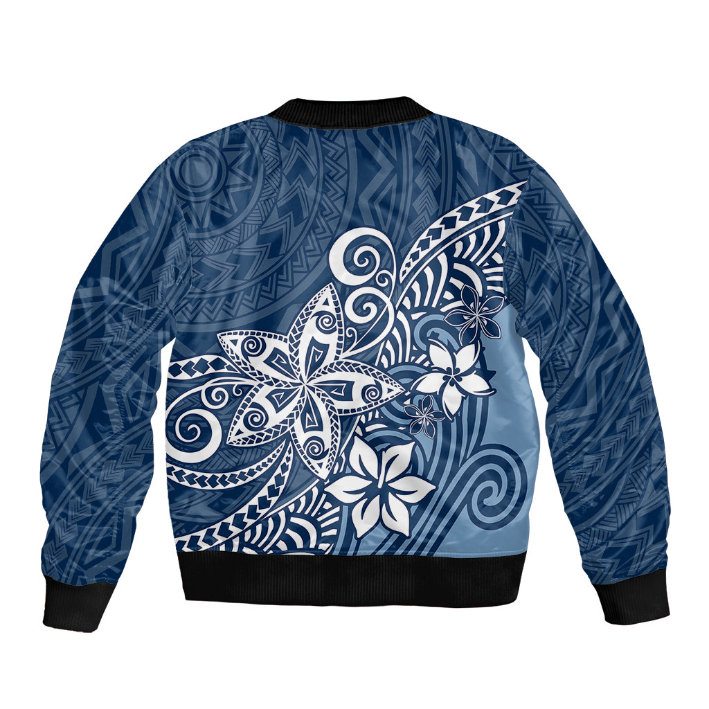 Polynesia Bomber Jacket Plumeria Blue Curves LT7 - Wonder Print Shop