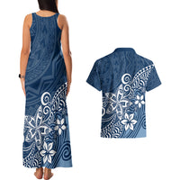 Polynesia Couples Matching Tank Maxi Dress And Hawaiian Shirt Plumeria Blue Curves LT7 - Wonder Print Shop