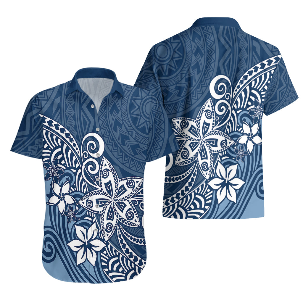 Polynesia Hawaiian Shirt Plumeria Blue Curves - Wonder Print Shop