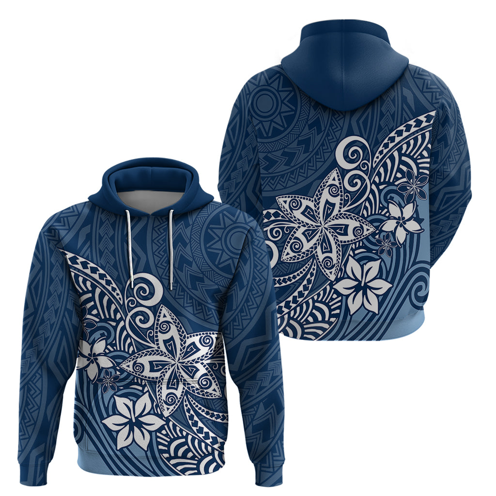 Polynesia Hoodie Plumeria Blue Curves - Wonder Print Shop