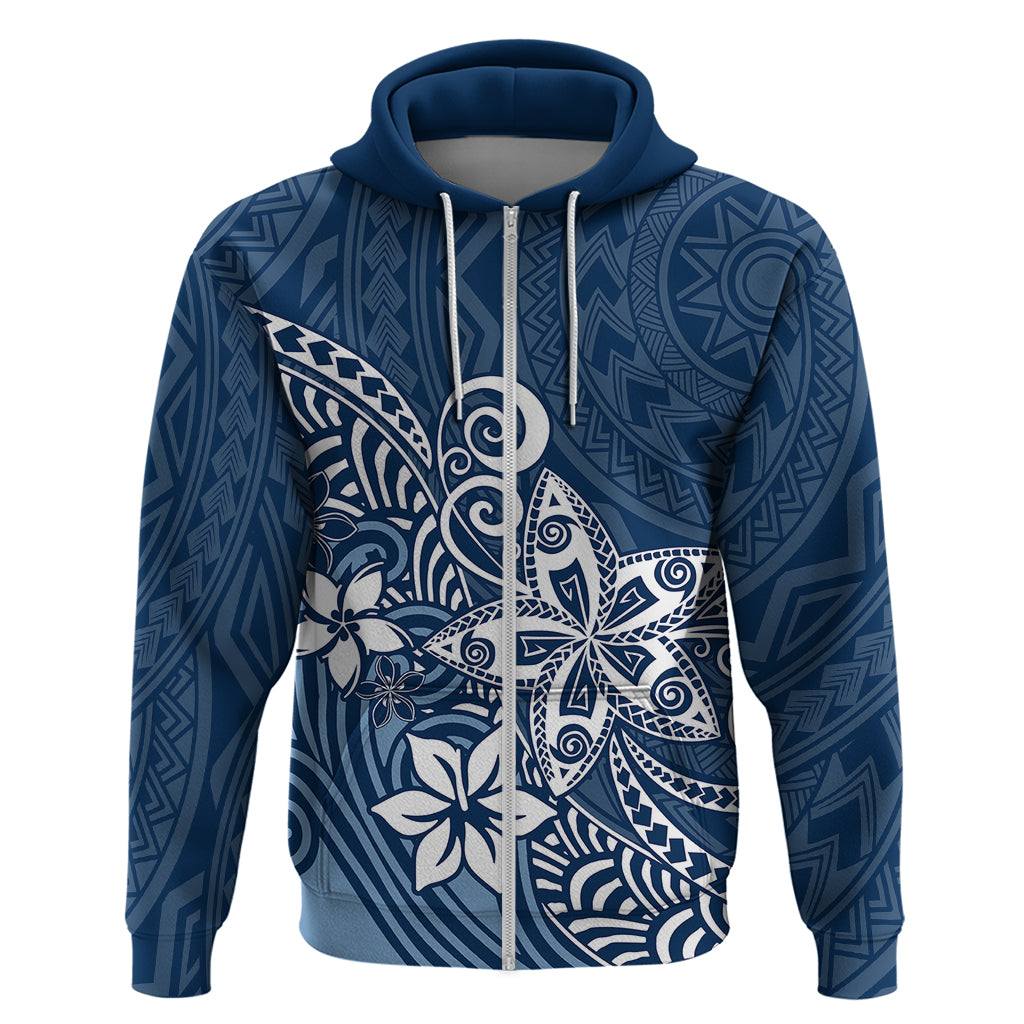 Polynesia Hoodie Plumeria Blue Curves - Wonder Print Shop