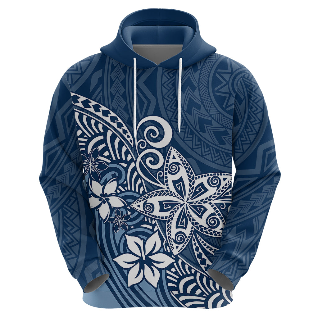Polynesia Hoodie Plumeria Blue Curves - Wonder Print Shop