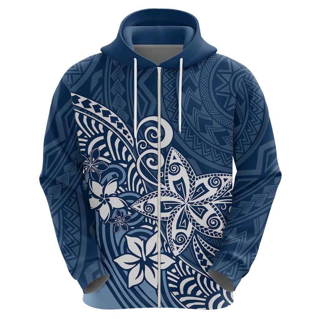 Polynesia Hoodie Plumeria Blue Curves - Wonder Print Shop