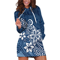 Polynesia Hoodie Dress Plumeria Blue Curves - Wonder Print Shop