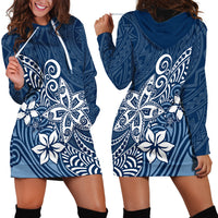 Polynesia Hoodie Dress Plumeria Blue Curves - Wonder Print Shop