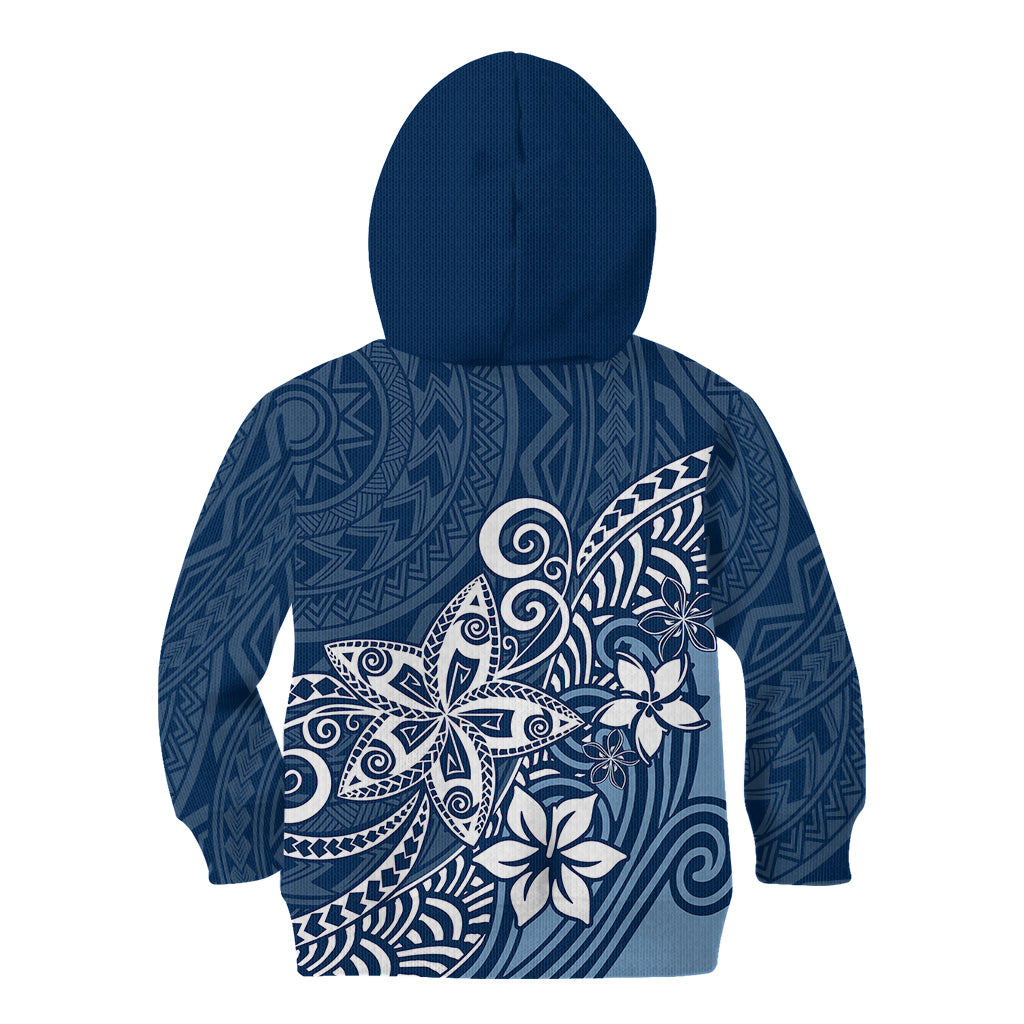 Polynesia Kid Hoodie Plumeria Blue Curves - Wonder Print Shop