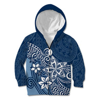 Polynesia Kid Hoodie Plumeria Blue Curves - Wonder Print Shop