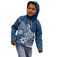 Polynesia Kid Hoodie Plumeria Blue Curves - Wonder Print Shop