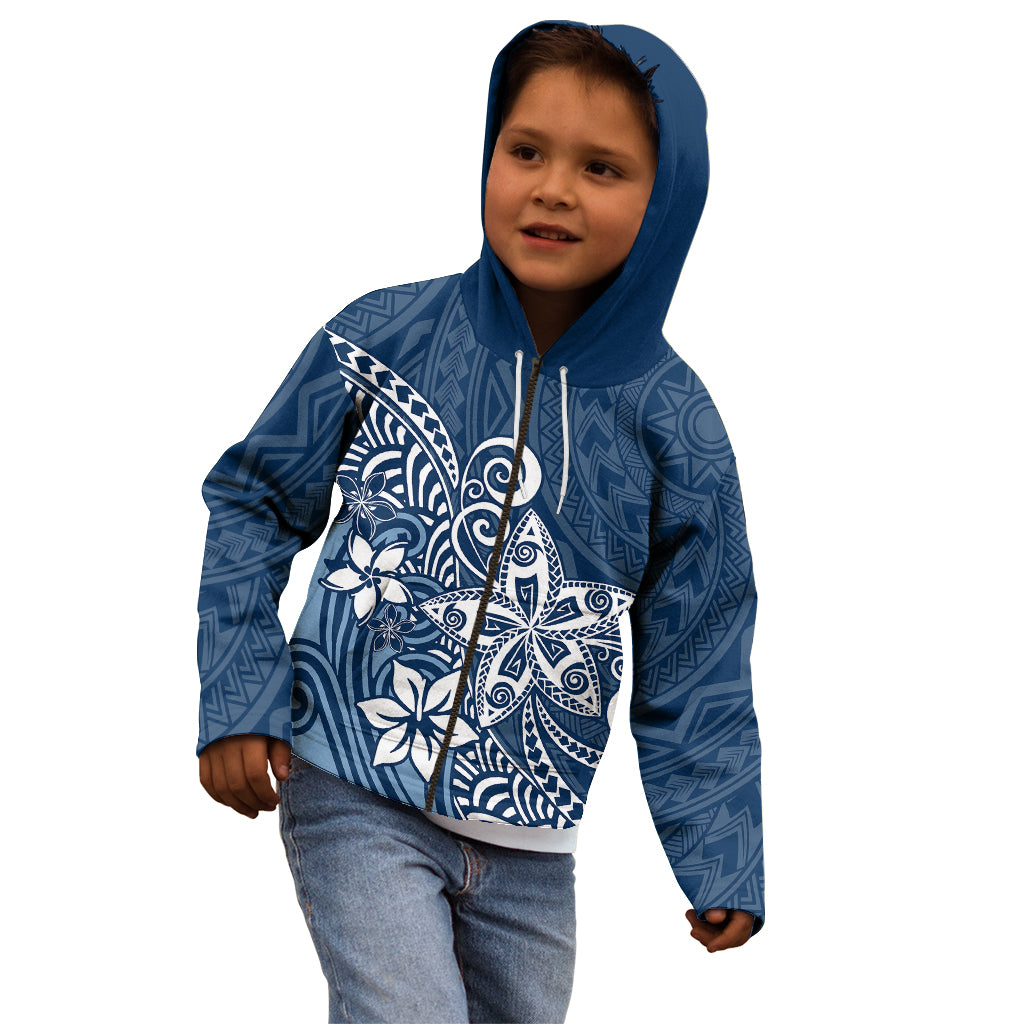 Polynesia Kid Hoodie Plumeria Blue Curves - Wonder Print Shop