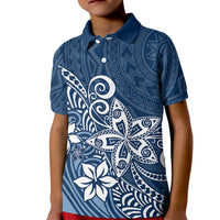Polynesia Kid Polo Shirt Plumeria Blue Curves - Wonder Print Shop