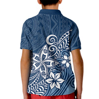 Polynesia Kid Polo Shirt Plumeria Blue Curves - Wonder Print Shop