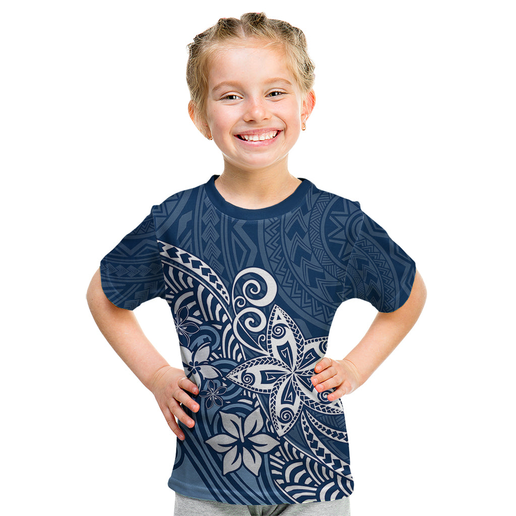 Polynesia Kid T Shirt Plumeria Blue Curves - Wonder Print Shop