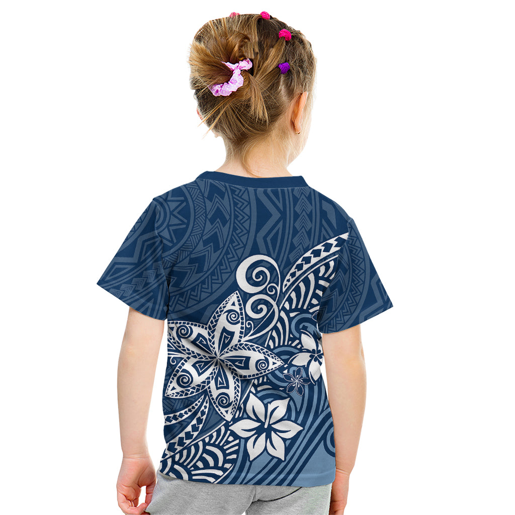 Polynesia Kid T Shirt Plumeria Blue Curves - Wonder Print Shop