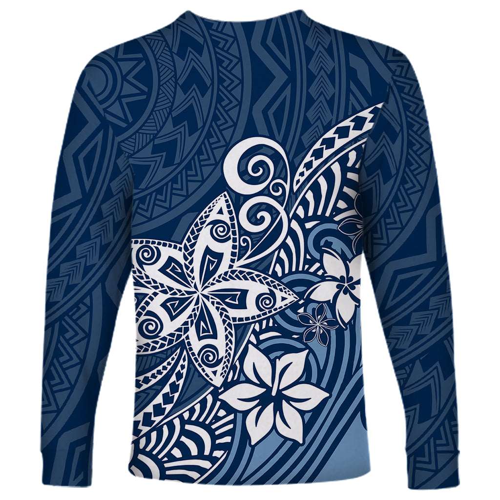 Polynesia Long Sleeve Shirt Plumeria Blue Curves - Wonder Print Shop