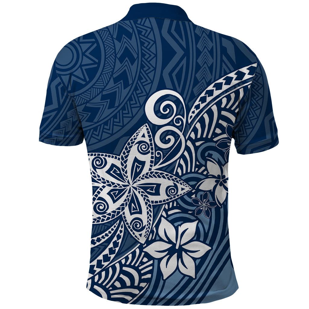 Polynesia Polo Shirt Plumeria Blue Curves - Wonder Print Shop