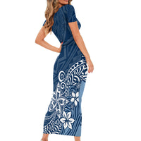 Polynesia Short Sleeve Bodycon Dress Plumeria Blue Curves - Wonder Print Shop