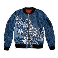 Polynesia Sleeve Zip Bomber Jacket Plumeria Blue Curves - Wonder Print Shop