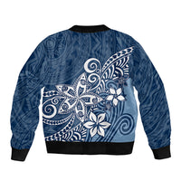 Polynesia Sleeve Zip Bomber Jacket Plumeria Blue Curves - Wonder Print Shop