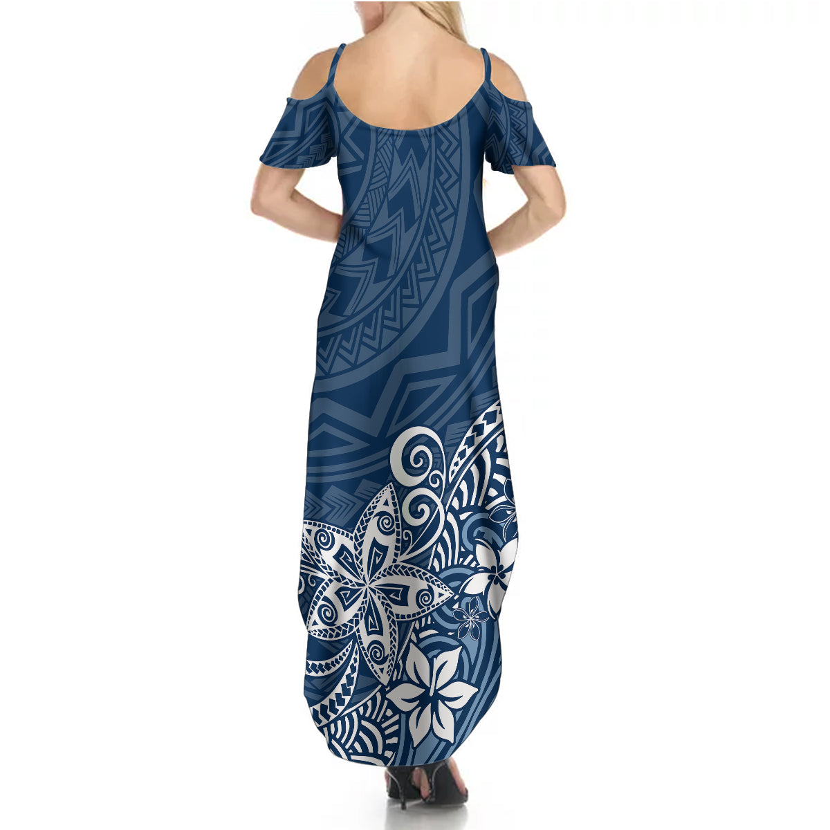 Polynesia Summer Maxi Dress Plumeria Blue Curves - Wonder Print Shop