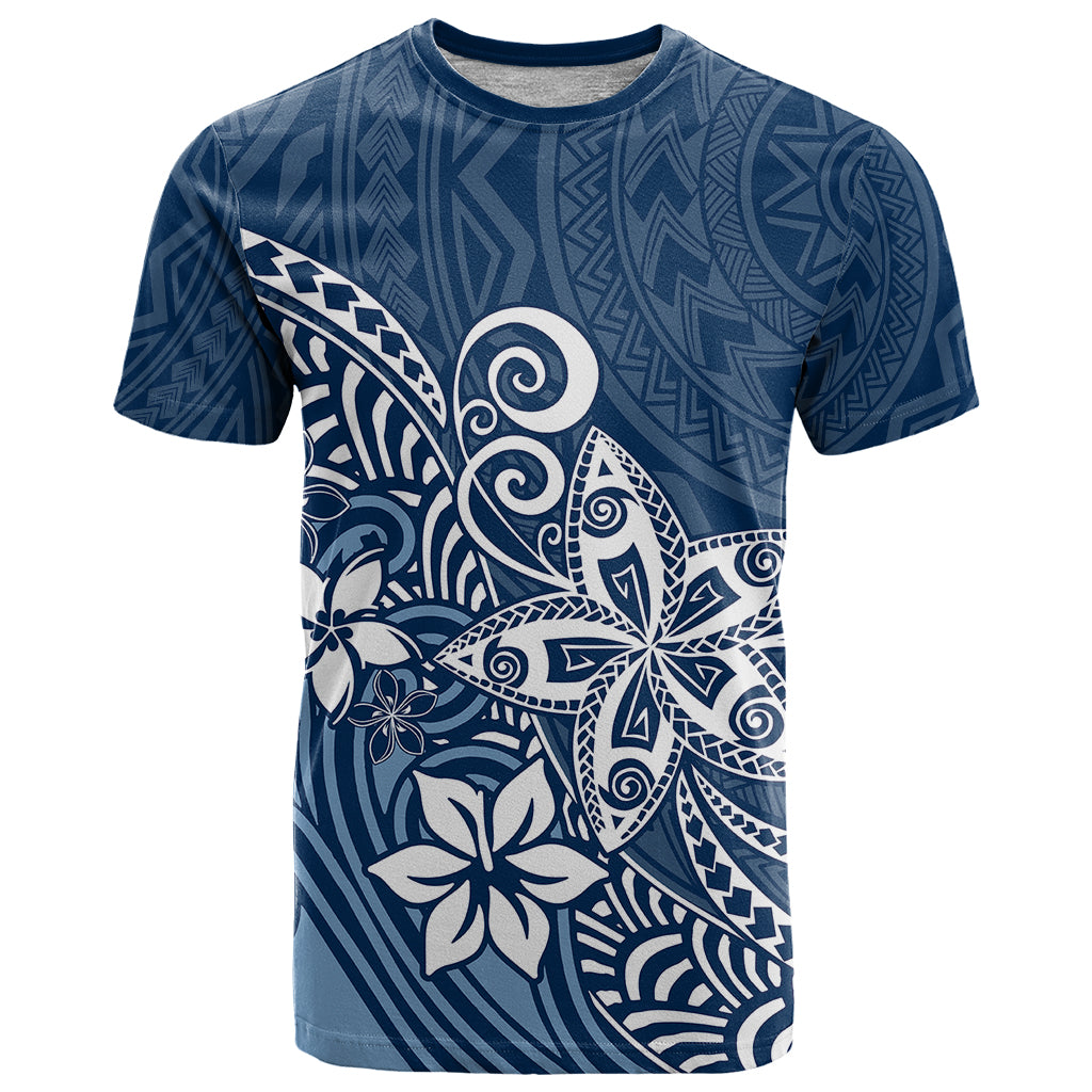 Polynesia T Shirt Plumeria Blue Curves - Wonder Print Shop