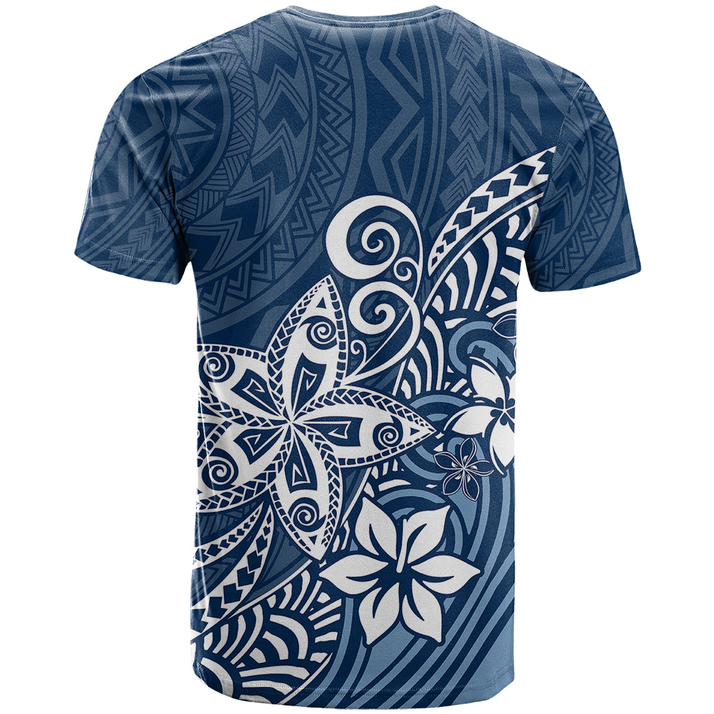 Polynesia T Shirt Plumeria Blue Curves - Wonder Print Shop