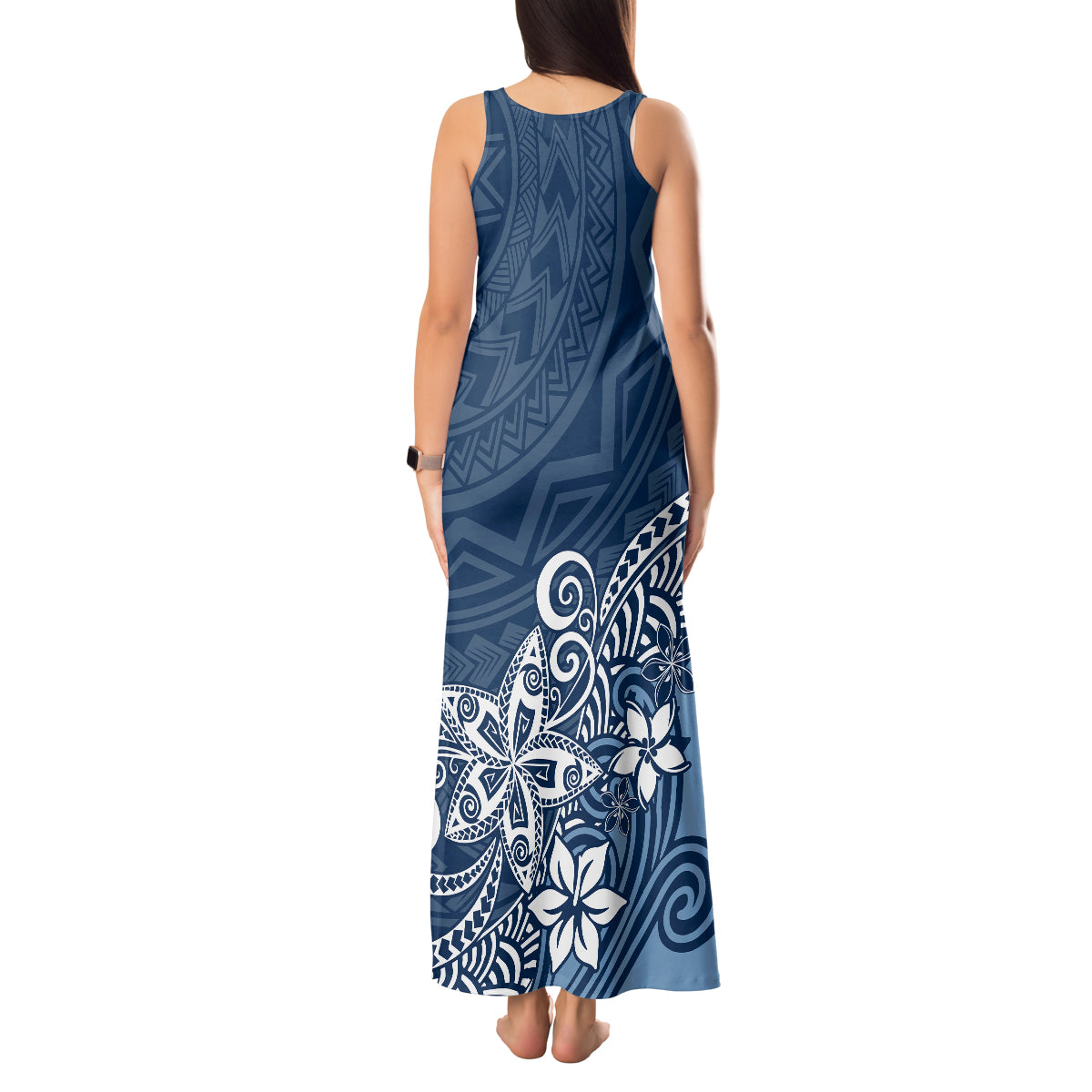 Polynesia Tank Maxi Dress Plumeria Blue Curves - Wonder Print Shop