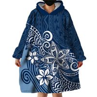 Polynesia Wearable Blanket Hoodie Plumeria Blue Curves - Wonder Print Shop
