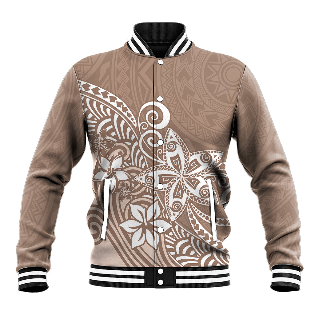 Polynesia Baseball Jacket Plumeria Beige Curves LT7 - Wonder Print Shop
