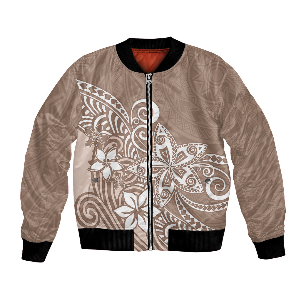 Polynesia Bomber Jacket Plumeria Beige Curves LT7 - Wonder Print Shop
