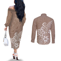 polynesia-couples-matching-off-the-shoulder-long-sleeve-dress-and-long-sleeve-button-shirts-plumeria-beige-curves