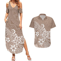 Polynesia Couples Matching Summer Maxi Dress and Hawaiian Shirt Plumeria Beige Curves LT7 - Wonder Print Shop
