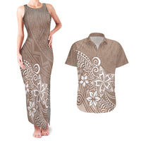 Polynesia Couples Matching Tank Maxi Dress And Hawaiian Shirt Plumeria Beige Curves LT7 - Wonder Print Shop