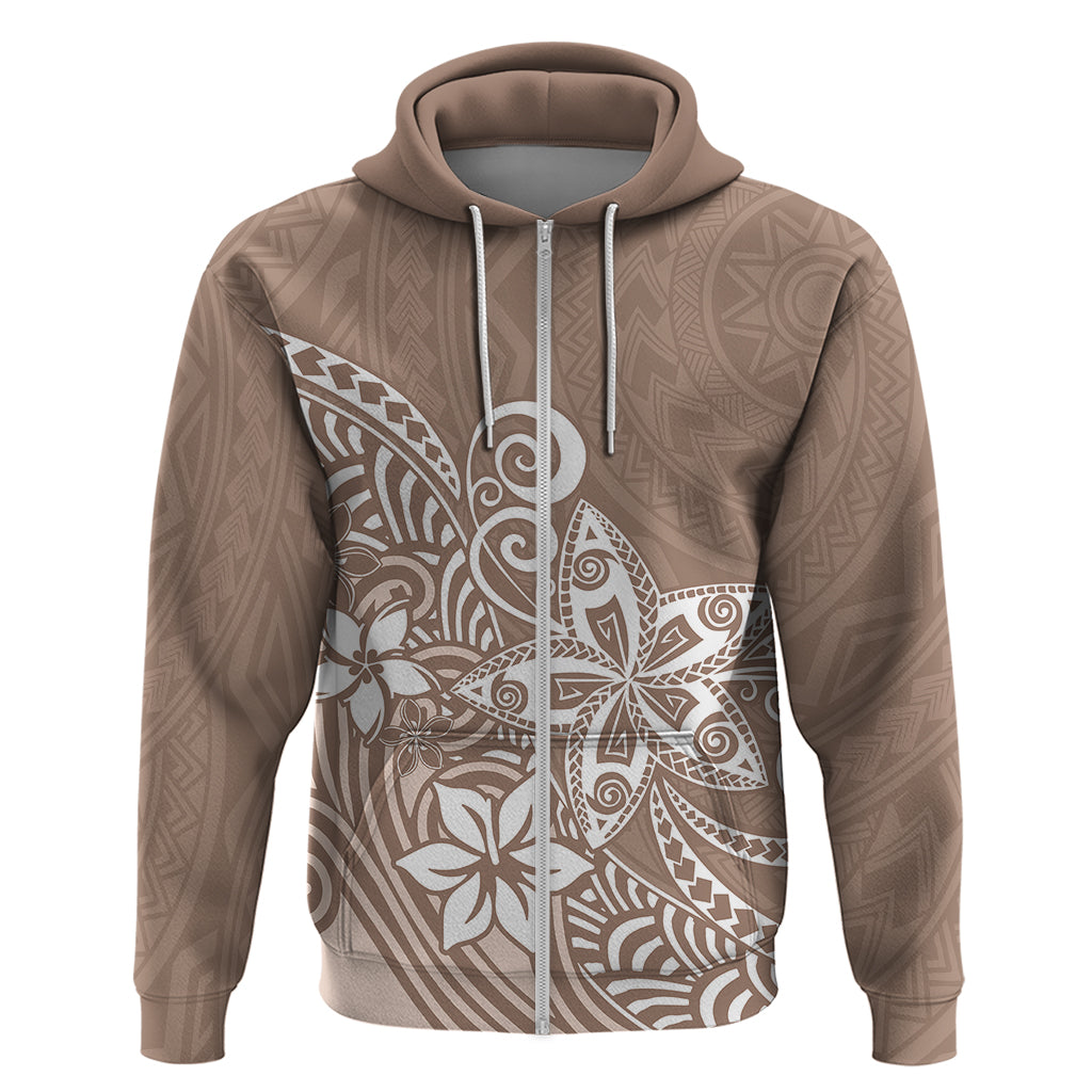 Polynesia Hoodie Plumeria Beige Curves - Wonder Print Shop